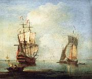 Monamy, Peter A clam scene,with two small drying sails painting